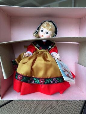 Vintage Doll in Red and Gold Folk Dress